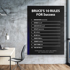 Arte mural con las 10 reglas de Bruce Lee para el éxito, decoración de gimnasios de artes marciales, lienzo de kung fu y kárate, póster con frase de confianza y disciplina, letrero de mentalidad