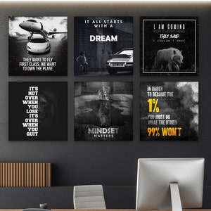 6 Pieces Best Sellers Motivational Office Decor Wall Art Canvas Prints Inspirational Bundle Set of 6x Entrepreneur Motivation Signs