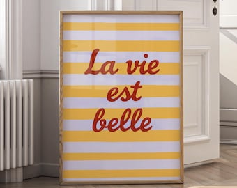 Lámina de pared «La Vie Est Belle»: lienzo con cita en francés, póster motivacional, decoración parisina, lámina con refrán francés, descarga digital