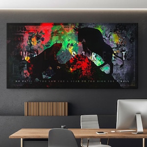 Wall Street Bull vs Bear Canvas Print Stock Market Art for Investors Money Decor  Investing Poster