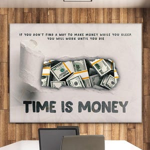 Motivational Wall Art Time Is Money Quote for Investor Office Decor Finance Canvas Print Millionaire Mindset