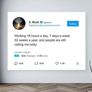 Elon Musk Motivational Canvas Print  WORK LIKE HELL Office Decor Sign