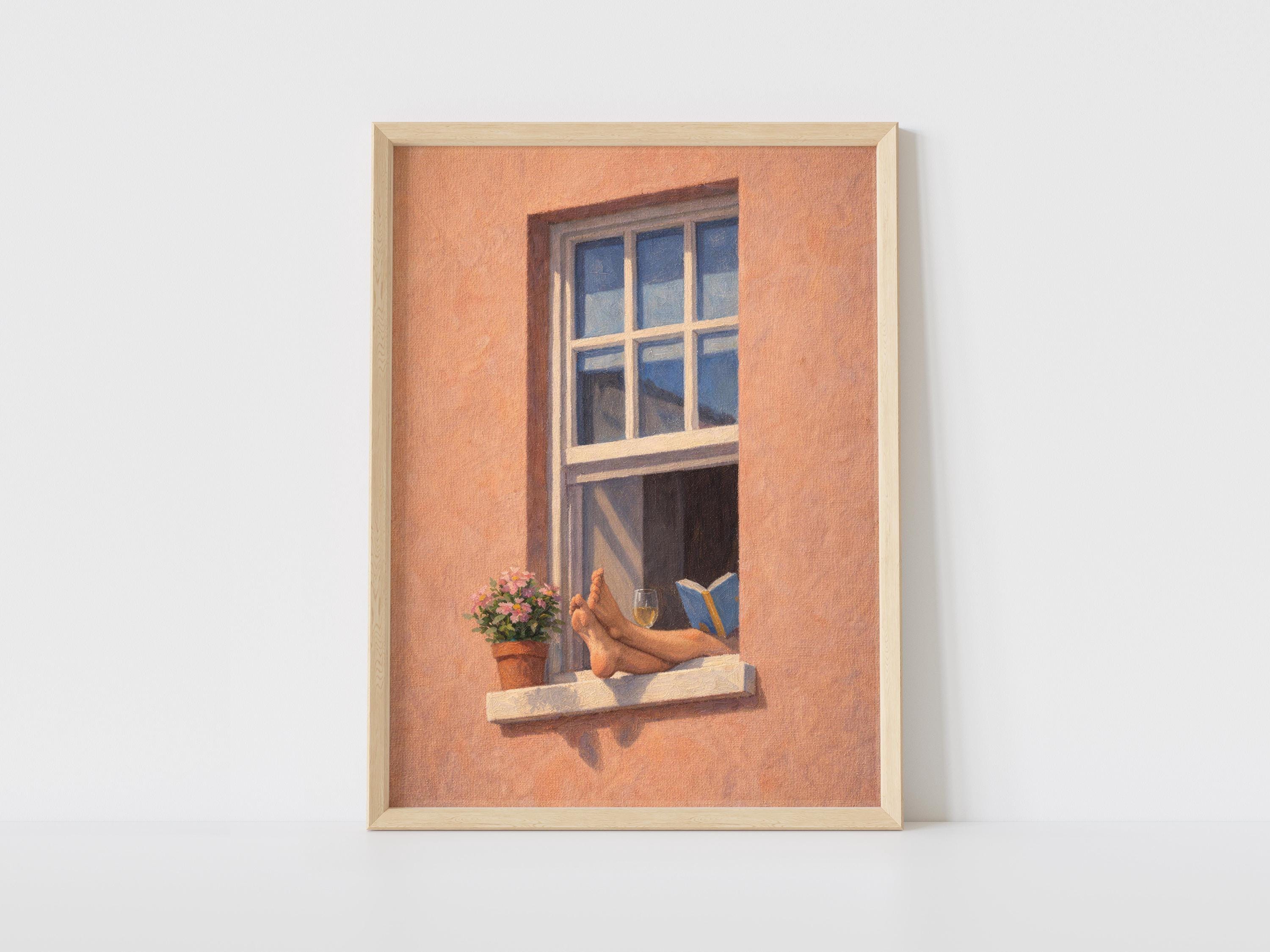 Window Scene Poster Vintage Balcony Wall Art Printable, Mediterranean Window Print ...