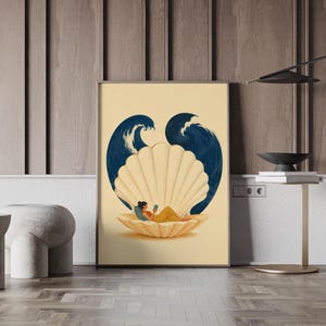 Reading Woman Wall Art, Seashell Canvas Print, Book Lover Poster, Coastal Reading Nook Decor, Relaxing Ocean Inspired Artwork P470 image 9