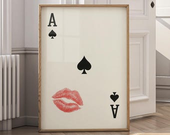 Ace of Spades Kiss Wall Art Print – Minimal Playing Card Canvas, Poker Card Poster, Luxury Lips Art, Man Cave Decor - P29