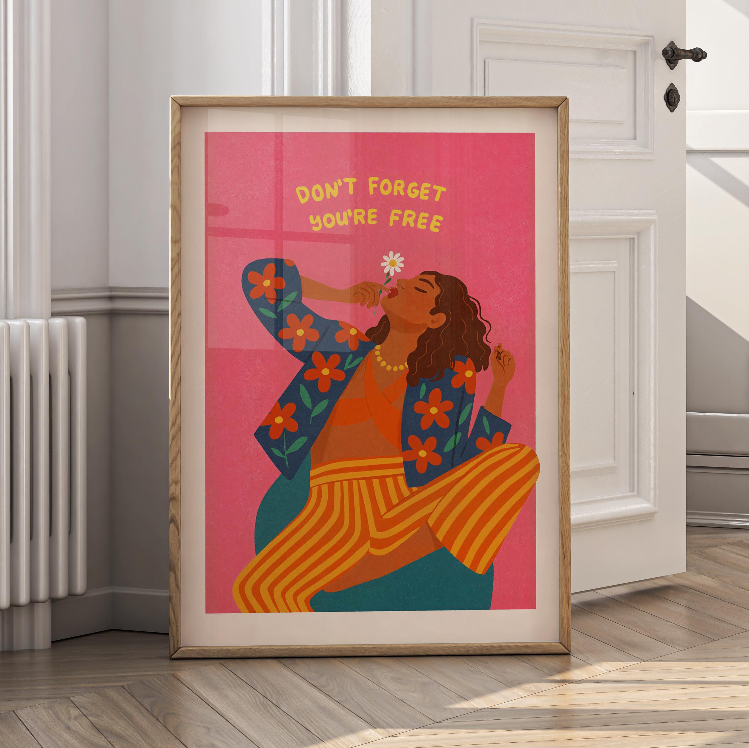 Don't Forget You're Free Wall Art Print, Colorful Feminine Canvas