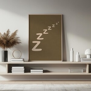 Minimalistisk väggkonst med sömn Zzzz-tryck, modern neutral sovrumsväggdekor, estetisk lugn poster, canvastryck, digital nedladdning - P93A bild 2
