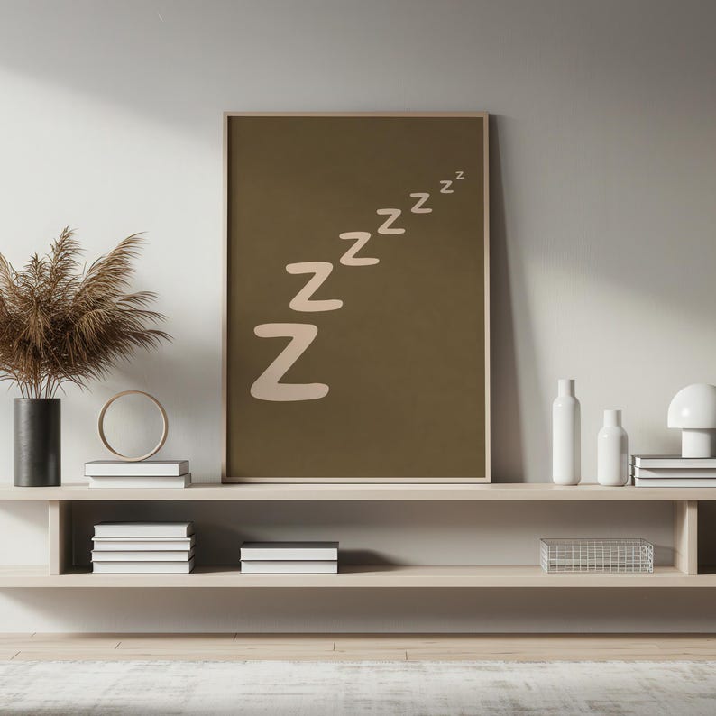 Minimalistisk väggkonst med sömn Zzzz-tryck, modern neutral sovrumsväggdekor, estetisk lugn poster, canvastryck, digital nedladdning - P93A bild 2