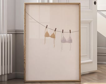 Minimalist Laundry Wall Art Printable, Aesthetic Lingerie Line Poster, Neutral Bathroom Decor, Modern Feminine Wall Art - P120C