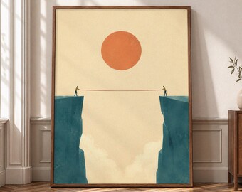 Minimalist Connection Wall Art, Teamwork Canvas Print, Bridge The Gap Poster, Modern Office Decor, Abstract Motivational Art P468