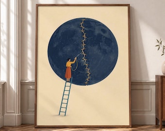 Healing Wall Art, Mending Moon Canvas Print, Emotional Recovery Poster, Self Care Decor, Symbolic Mental Wellness Artwork P474