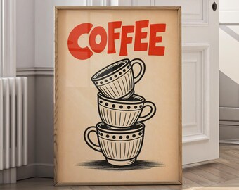 Vintage Coffee Poster Print, Coffee Wall Art, Retro Kitchen Decor, Coffee Lover Gift, Minimalist Coffee Art, Cafe Wall Decor - P125B