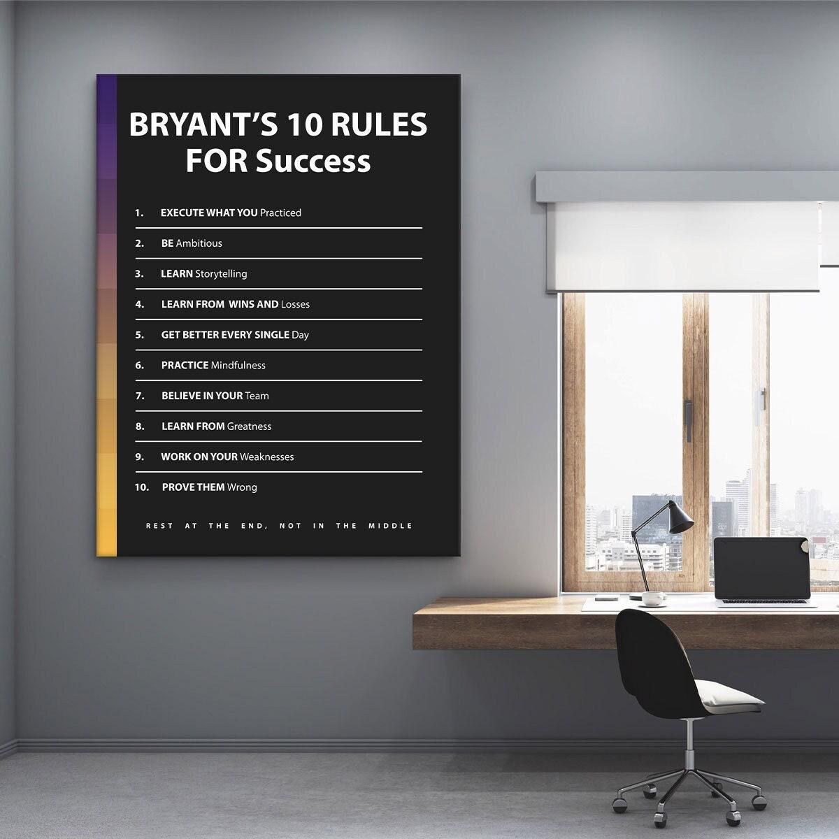 Kobe Bryant Success Rules Wall Art  Motivational Gym Decor  Black Mamba Mentality Poster Print