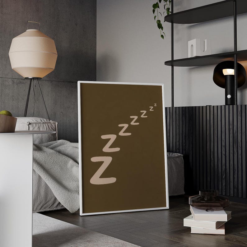 Minimalistisk väggkonst med sömn Zzzz-tryck, modern neutral sovrumsväggdekor, estetisk lugn poster, canvastryck, digital nedladdning - P93A bild 10