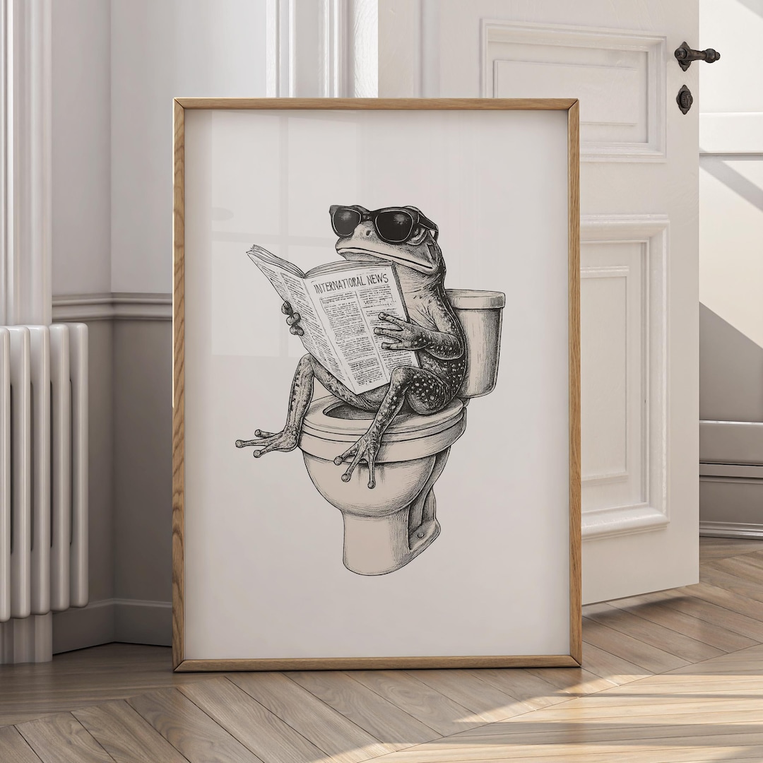 Funny Frog Bathroom Wall Art Canvas Print, Quirky Toilet Humor Poster ...