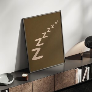 Minimalistisk väggkonst med sömn Zzzz-tryck, modern neutral sovrumsväggdekor, estetisk lugn poster, canvastryck, digital nedladdning - P93A bild 11