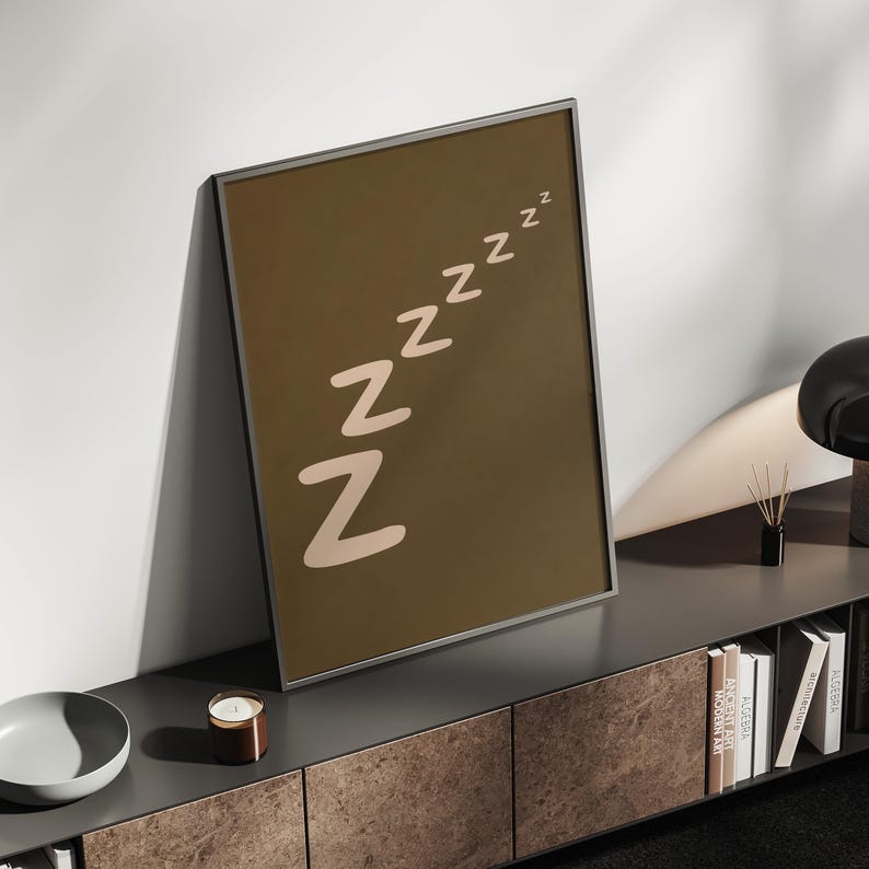 Minimalistisk väggkonst med sömn Zzzz-tryck, modern neutral sovrumsväggdekor, estetisk lugn poster, canvastryck, digital nedladdning - P93A bild 11