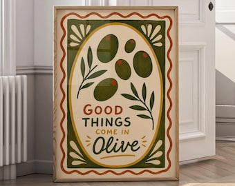 Olive Kitchen Art Canvas Print, Mediterranean Kitchen Decor, Olive Branch Poster, Italian Food Wall Art, Rustic Farmhouse Wall Decor - P206A