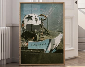 Arte murale "Come volare" del pilota / Poster di un aereo da caccia / Stampa su tela vintage del pilota / Decorazione per aereo militare / Regalo per aviatore / Opera d'arte retrò