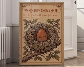 Rustic Cottage Wall Art, Cozy Woodland Nest Print, Whimsical Nature Canvas, Cottagecore Decor, Nursery Wall Art, Forest Home Gift - P212A
