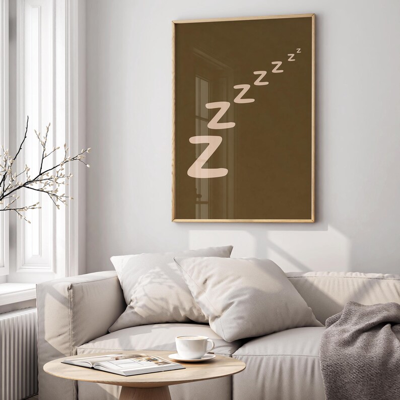 Minimalistisk väggkonst med sömn Zzzz-tryck, modern neutral sovrumsväggdekor, estetisk lugn poster, canvastryck, digital nedladdning - P93A bild 3