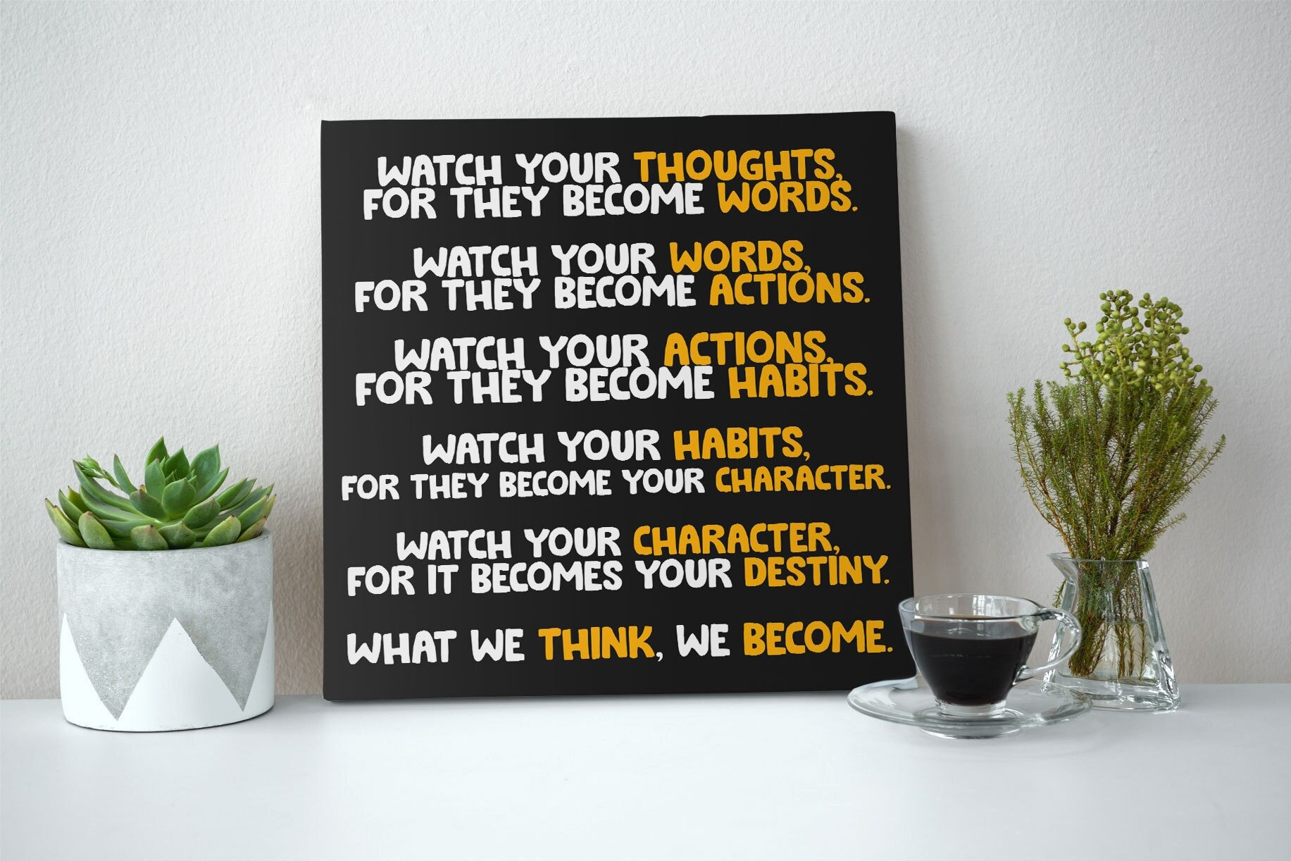 Watch Your Thoughts Motivational Classroom Poster, Modern Canvas Prints, Wall Art Paintings Ready to Hang for Office, Home Decor Sign