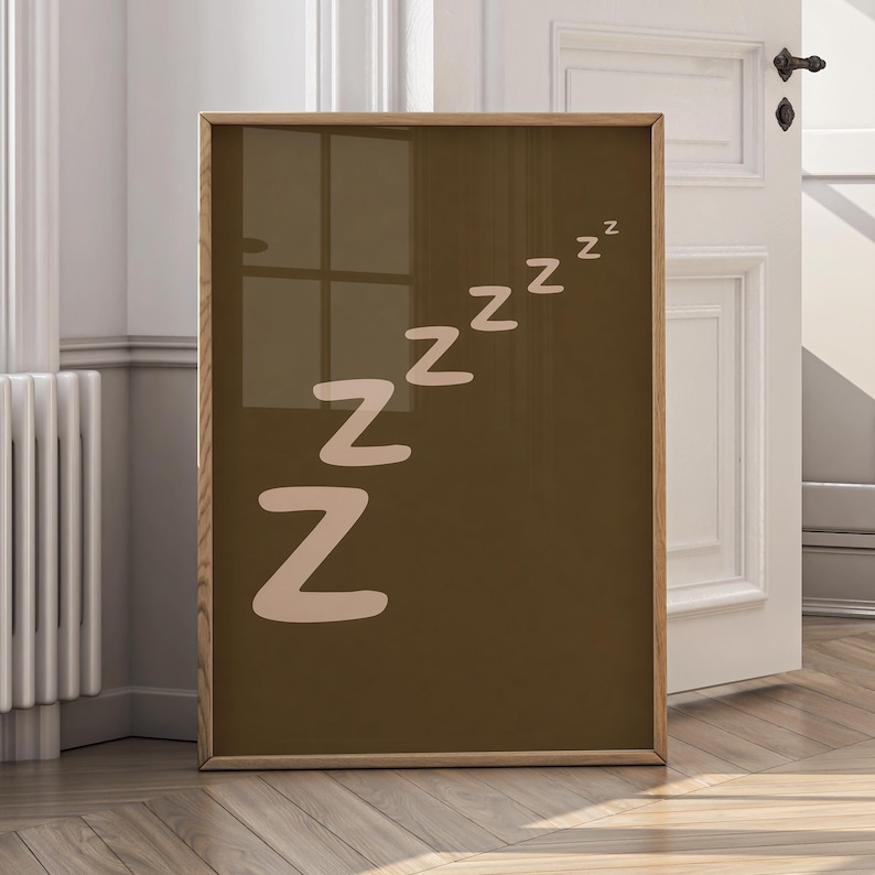 Minimalistisk väggkonst med sömn Zzzz-tryck, modern neutral sovrumsväggdekor, estetisk lugn poster, canvastryck, digital nedladdning - P93A bild 1