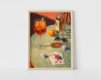 Lavish Fun – Vintage Casino Still Life Digital Wall Art | Luxury Cocktail Poker Art Print | Retro Gambling Aesthetic Printable - P63