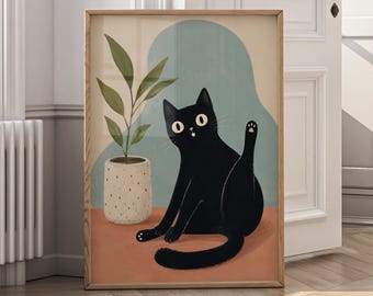 Süße Katze Poster, Katzen Poster, Minimalistisches Katzen Dekor, Moderne Haustier Illustration, Kunst Geschenk - P194E