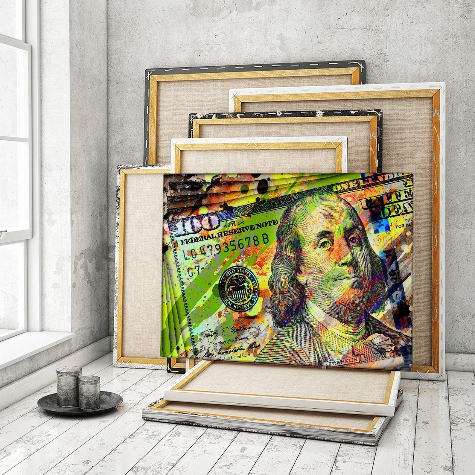 Ben Franklin 100 Dollar Bill Pop Art Canvas Print Office Decor Etsy Ben Franklin 100 Dollar Bill Pop Art Canvas Print Office Decor Etsy