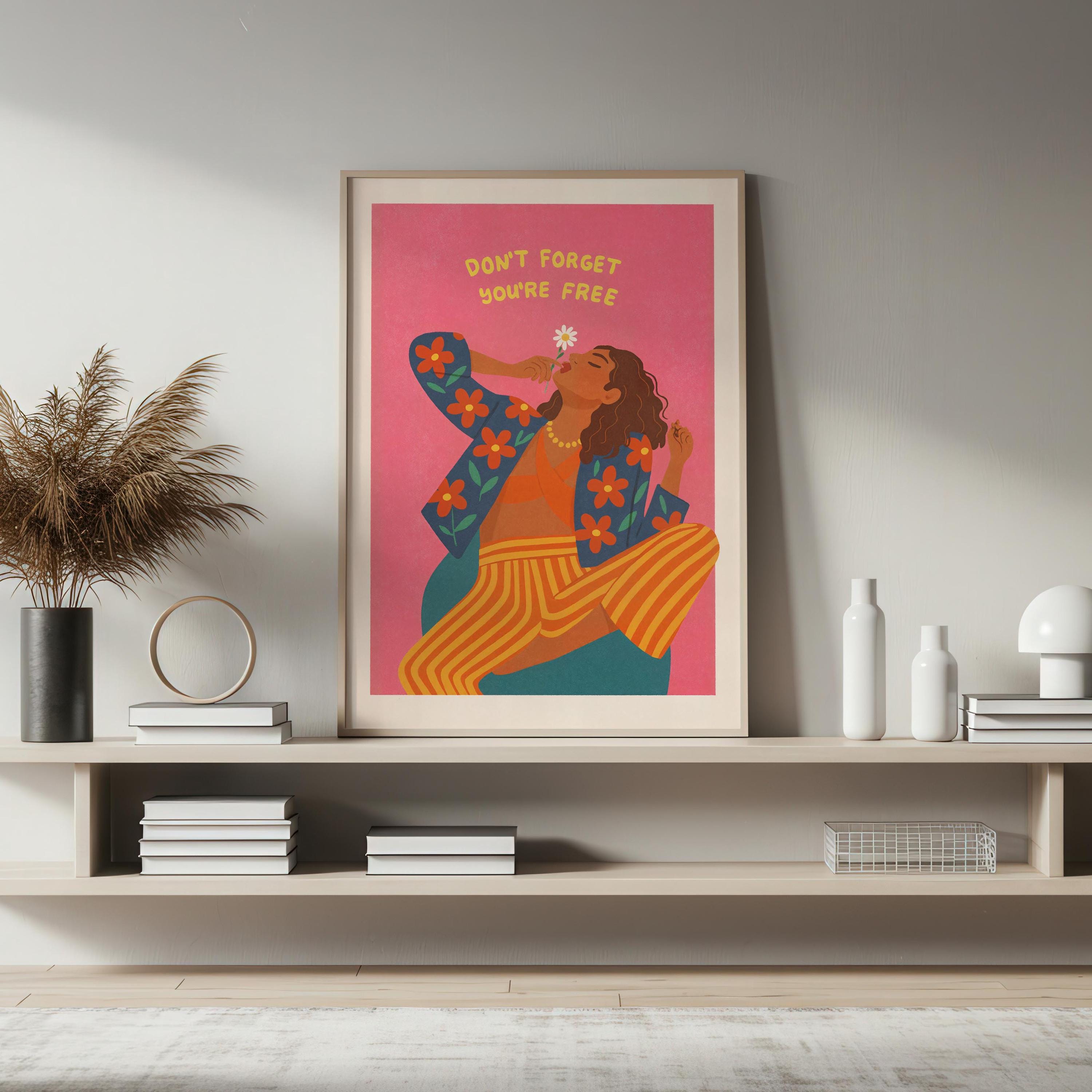 Don't Forget You're Free Wall Art Print, Colorful Feminine Canvas