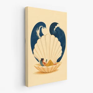 Reading Woman Wall Art, Seashell Canvas Print, Book Lover Poster, Coastal Reading Nook Decor, Relaxing Ocean Inspired Artwork P470 image 4