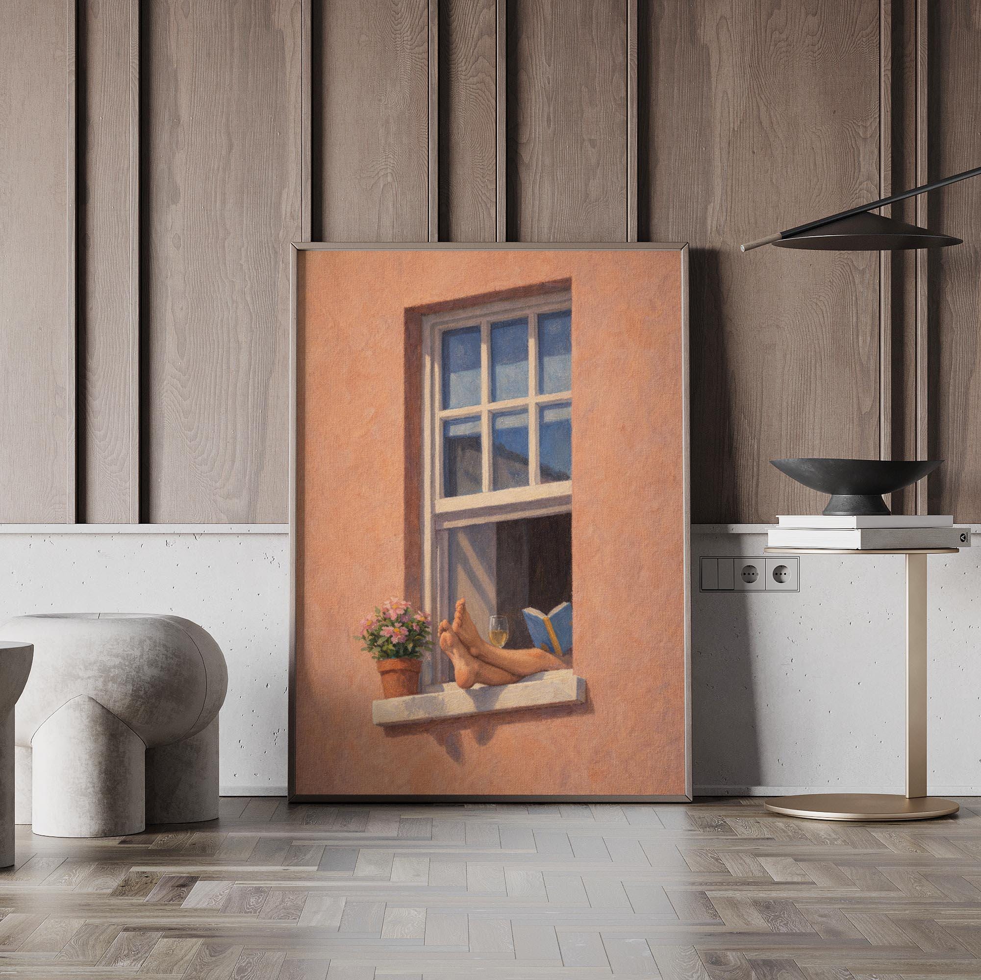 Window Scene Poster Vintage Balcony Wall Art Printable, Mediterranean Window Print ...