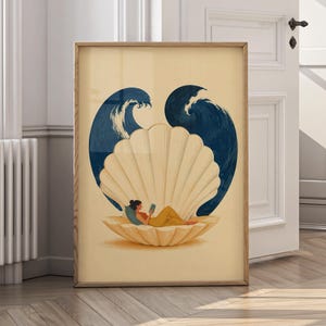 Reading Woman Wall Art, Seashell Canvas Print, Book Lover Poster, Coastal Reading Nook Decor, Relaxing Ocean Inspired Artwork P470 image 12