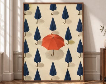 Stand Out Wall Art, Orange Umbrella Canvas Print, Individuality Poster, Be Different Office Decor, Modern Motivational Artwork P477