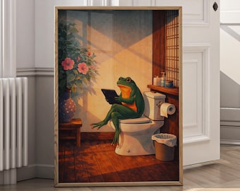 Funny Frog Bathroom Art Printable, Bathroom Decor, Frog Toilet Art, Funny Animal Poster, Quirky Bathroom Print, Digital Download Art - P113B