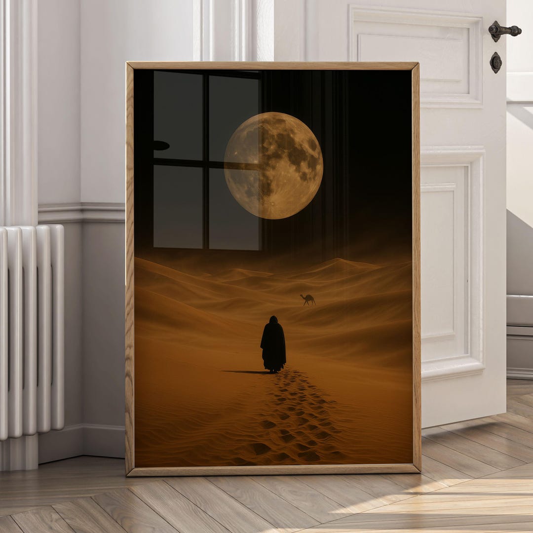 Surreal Desert Moon Canvas Art | Minimalist Dunes Landscape Print ...