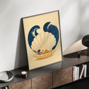 Reading Woman Wall Art, Seashell Canvas Print, Book Lover Poster, Coastal Reading Nook Decor, Relaxing Ocean Inspired Artwork P470 image 11