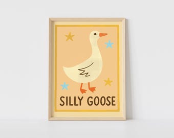 Silly Goose Printable Wall Art – Cute Goose Illustration Digital Download, Kids Room Decor, Nursery Wall Art, Playful Animal Poster - P11