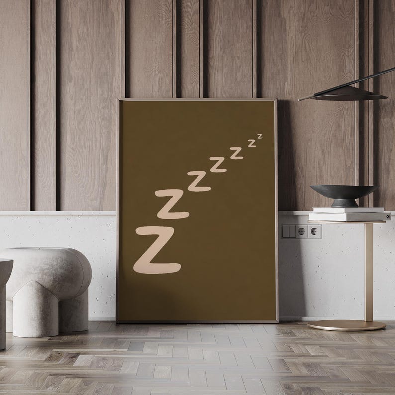 Minimalistisk väggkonst med sömn Zzzz-tryck, modern neutral sovrumsväggdekor, estetisk lugn poster, canvastryck, digital nedladdning - P93A bild 9