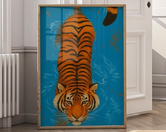 Lienzo decorativo de tigre / Póster de tigre de Bengala / Arte animal para sala de estar / Pintura de vida silvestre / Decoración de naturaleza / Arte de la selva