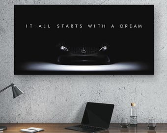 Mercedes Benz Motivational Wall Art  Dream Big Canvas Print for Car Lovers  Luxury Office Decor
