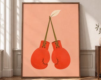 Boxing Gloves Wall Art, Fighter Canvas Print, Sports Gym Decor, Boxer Gift Poster, Orange Gloves Artwork, Fitness Room Wall Decor-P371