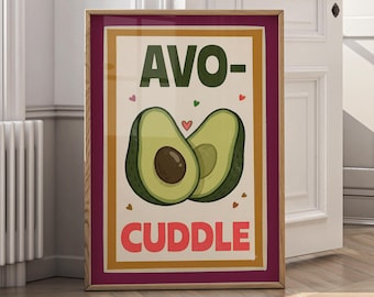 Avocado Wall Art, Funny Kitchen Decor, Cute Food Print, Avocado Poster, Kitchen Canvas, Dining Room Wall Decor, Gift for Foodies - P210A