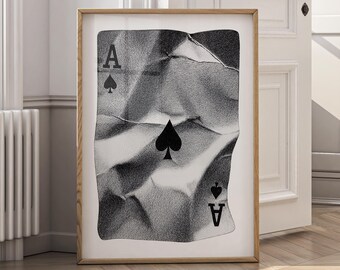 Arte de pared del As de Picas / Impresión de carta de póker en blanco y negro / Póster minimalista de póker en lienzo / Decoración moderna para sala de juegos