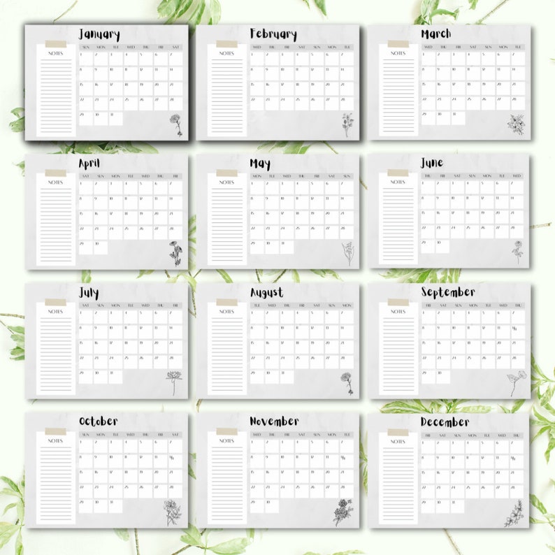 Printable 2023 Monthly Calendar Set Digital Landscape | Etsy
