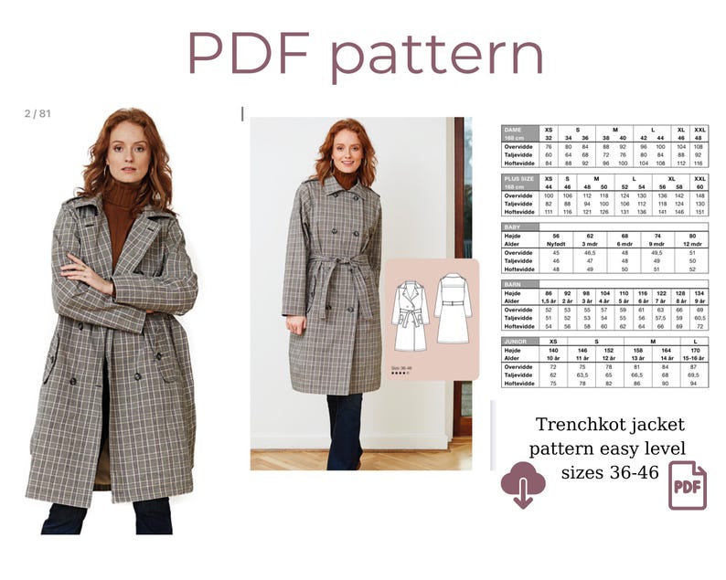Coat Basic Pattern PDF, Jacket Pattern, Sewing Pattern , Easy Sewing ...