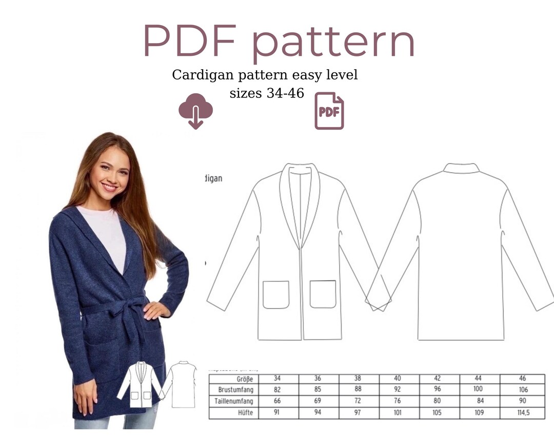 Cardigan Pattern PDF, Cardigan Pattern, Sewing Pattern , Easy Sewing ...