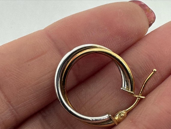 9ct Gold Yellow and White Twist Hoop Earrings - image 3