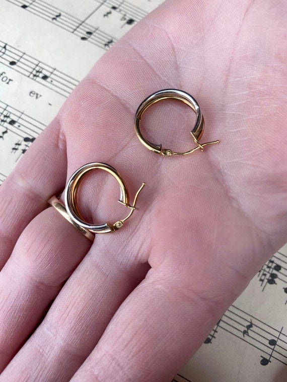 9ct Gold Yellow and White Twist Hoop Earrings - image 7